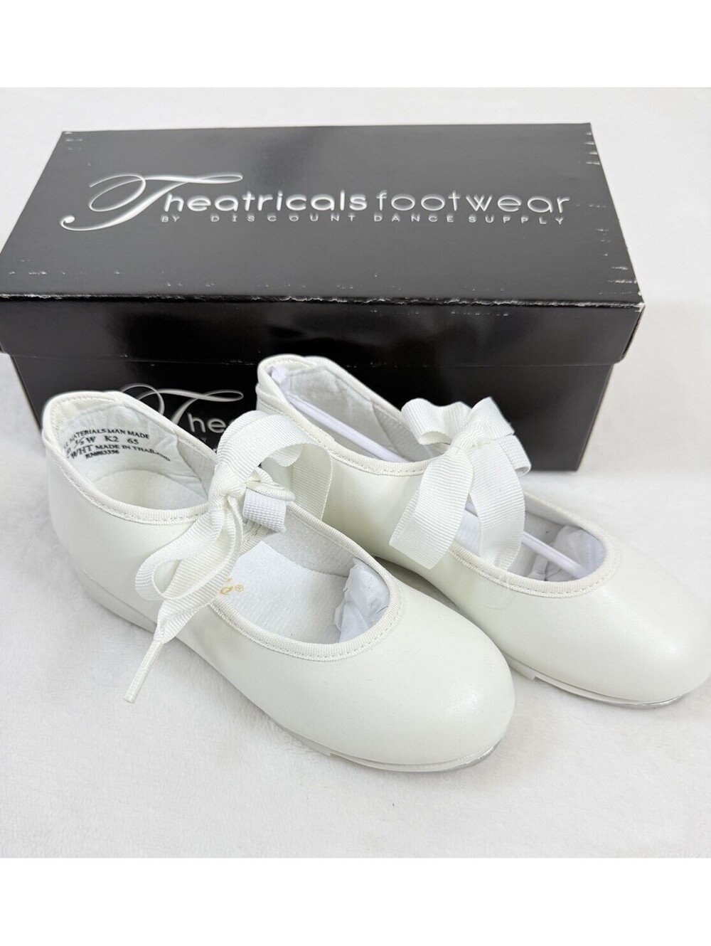 Theatrical Footwear Tap Shoes 9.5 Kids Girls White Bow Dancing New